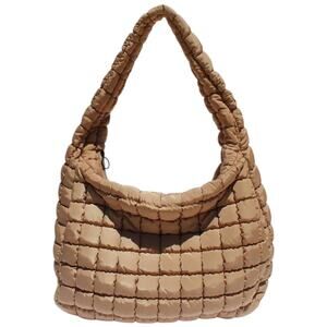 Street Level Cleo sand large quilted nylon puffer tote bag NWT & dust bag